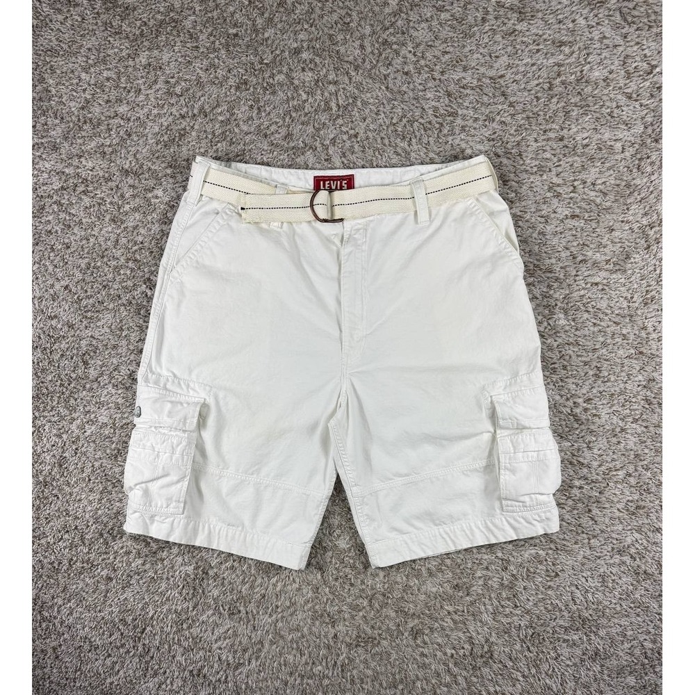 Levi's Squad Cargo Shorts Men's W42 White 100% Cotton Belted Utility